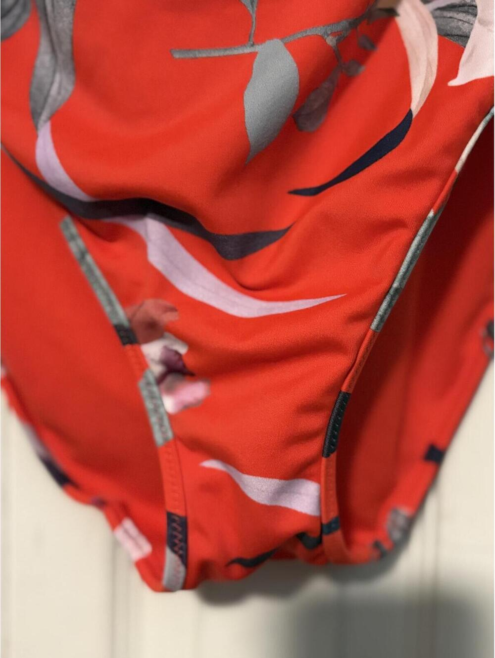 Athleta Waimea Floral Halter Plunge One Piece Swimsuit Cherry Red White Floral - Picture 3 of 6